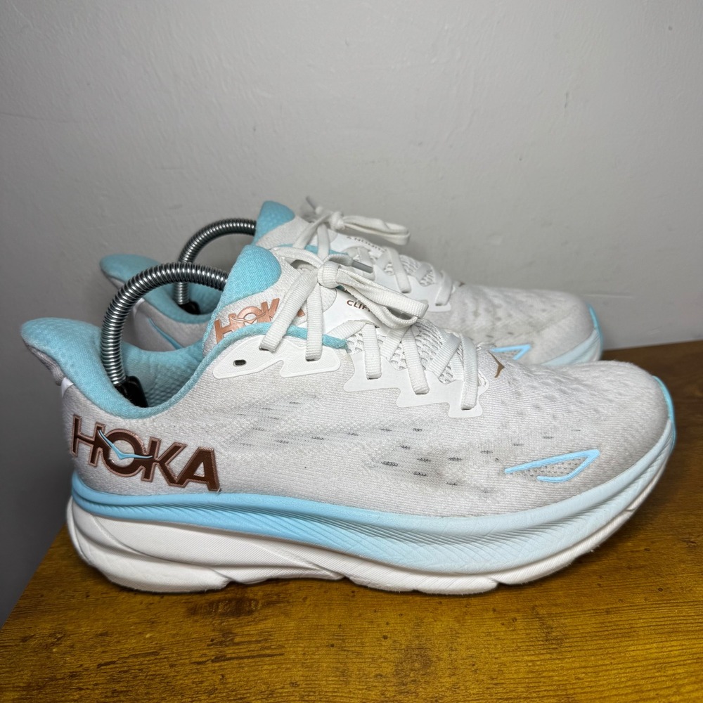 Hoka Clifton 9 Running Shoes Women Size 9 B White Blue 1127896